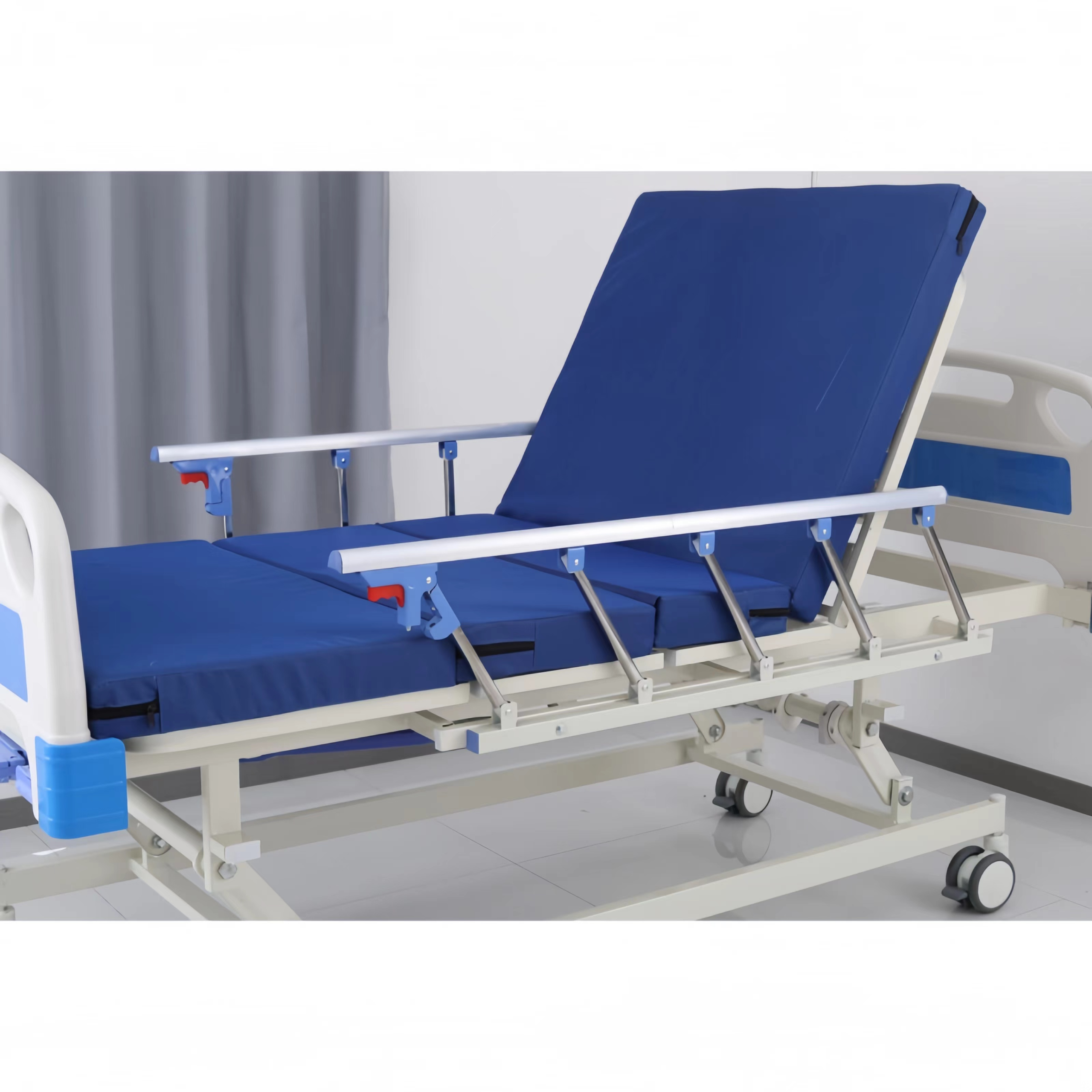 Manual hospital bed with 3 cranks, 4 folding sections